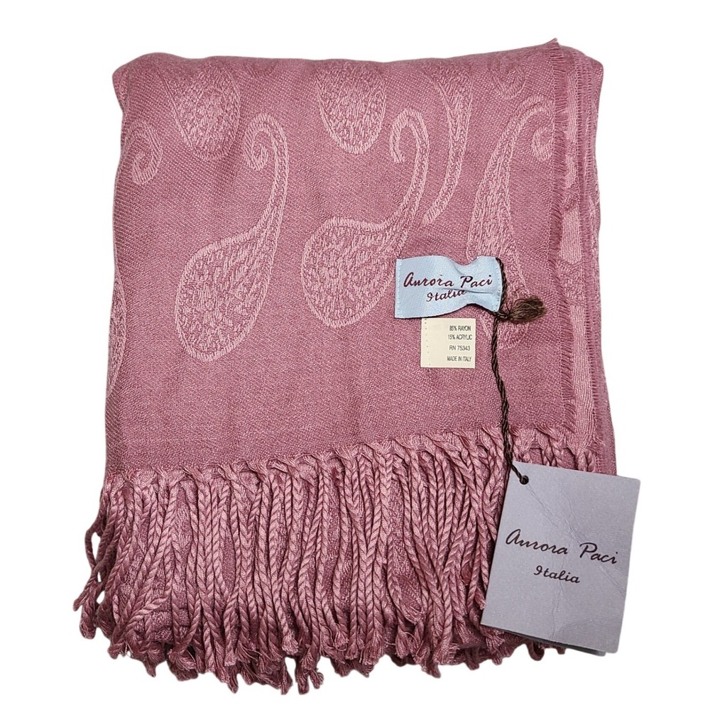 Muave Pink Paisley Jacquard Scarf NWT Fringe Winter‎ Coquette Soft Clean Girl